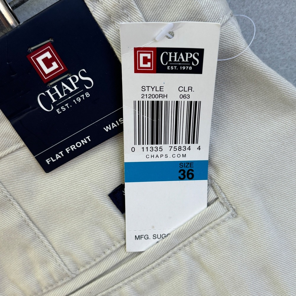 Chaps Mens Flat Front Chino Shorts Beige Khaki Cotton Twill Size 36 NWT 21200RH - Picture 4 of 5